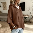 thumbnail image 5 of Womens Solid Hooded Knit Pullover Sweater, Drawstring 3/4 Batwing Sleeve Oversized Loose Ribbed Knitted Drop Shoulder Soft Comfy Winter Trendy Outfit, 5 of 5