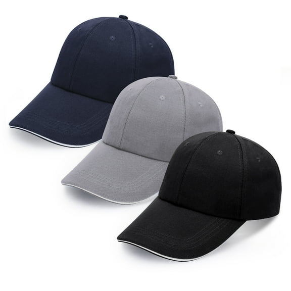 Bocaoying 3 Pcs Classic Baseball Cap for Men Women, Adjustable Cotton Unisex Baseball Cap, Low Profile Washed Plain Long Brim Dad Hat for Running Workouts and Outdoor Activities All Season
