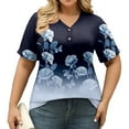 thumbnail image 4 of Abcomgle Womens Plus Size Tops Loose Fit Summer Cute Tunics Short Sleeve V Neck Button Down Vintage Floral Print Blouses 4x-5x Casual Tunic Tops,Royal Blue 2XL, 4 of 4
