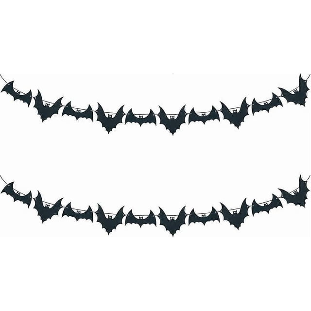 2-Piece Felt Black Bat Garland Banner Flying Bats for Fireplace Haunted House Halloween Theme Party Decorations