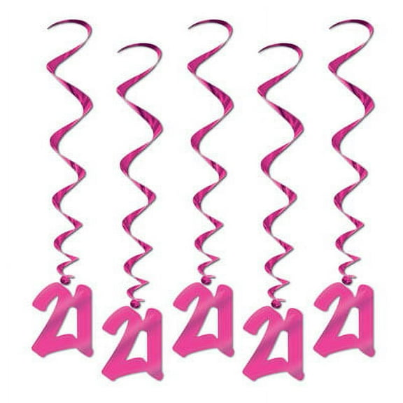 Beistle Pack of 30 Pink 21st Birthday Metallic Spiral Hanging Party Decoration Whirls 36"