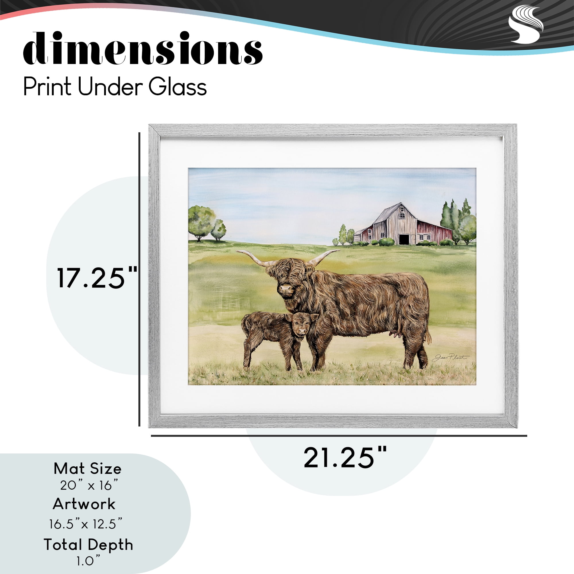 Highland Cow And Calf Gray Framed Print Under Glass, design by Jean Plout