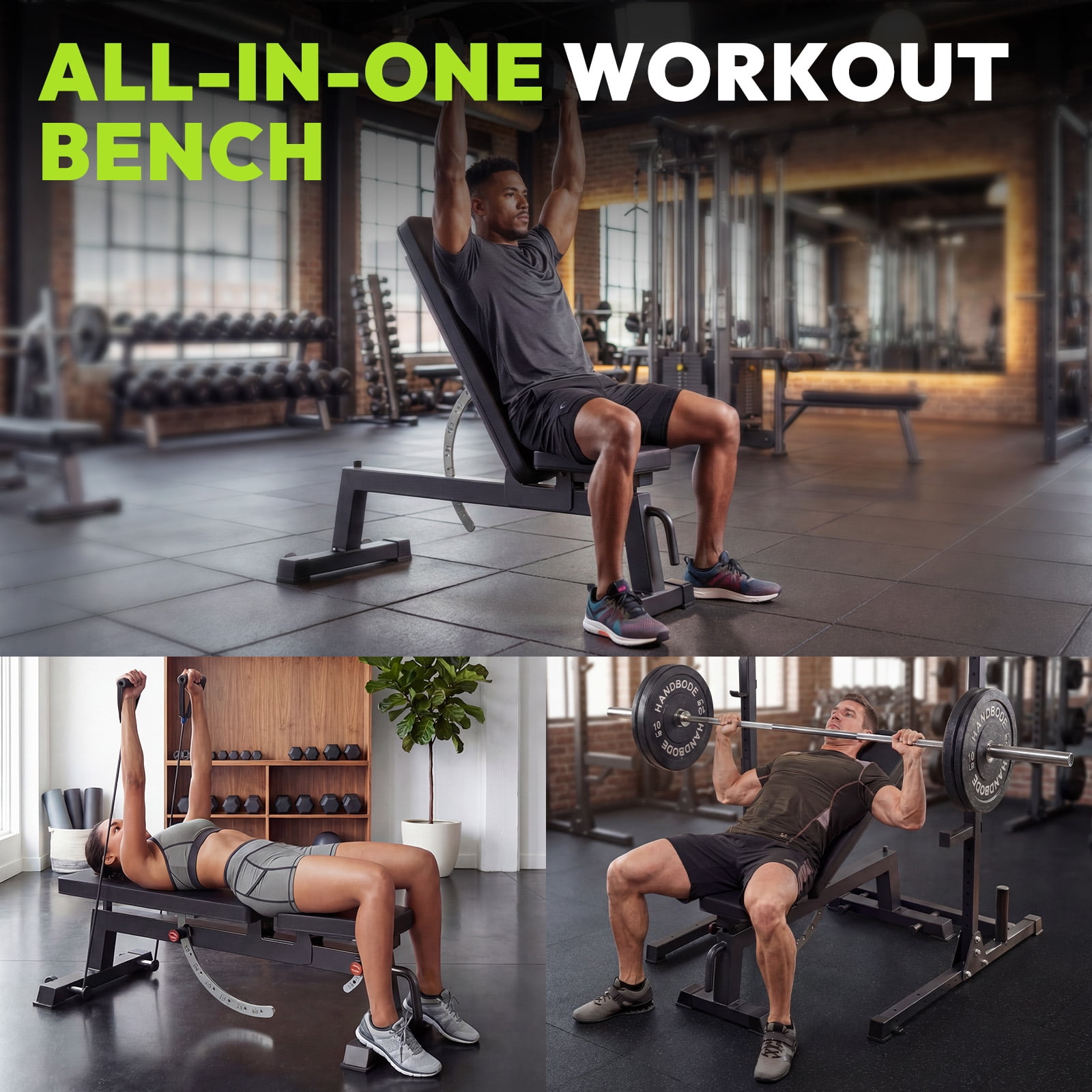 HANDBODE Adjustable Weight Bench for Full Body Workout, 1300 LBS Weight Capacity Bench Press with Secure Hand Grip, Incline Upright Flat Utility Workout Bench with Fast Adjustment for Home Gym Streng
