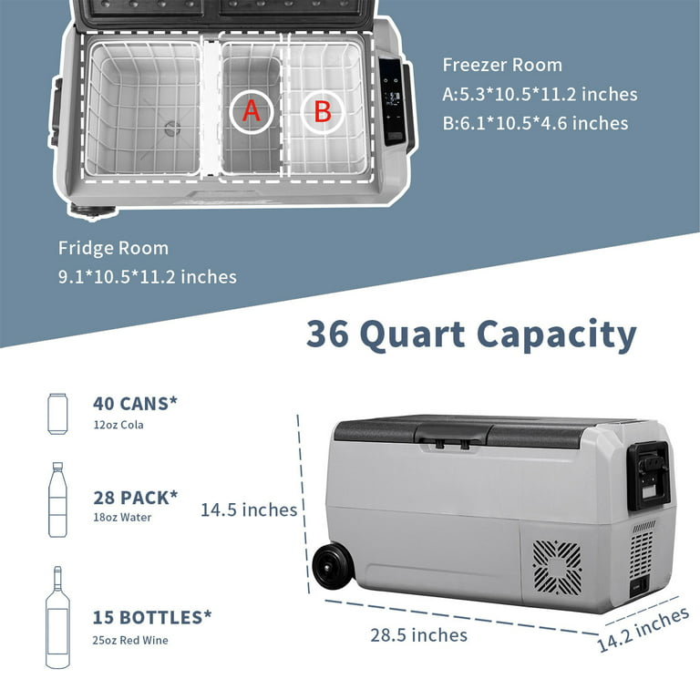 Alpicool T36 Dual Temperature Control 12 Volt Refrigerator 38 Quart(36 Liter), Portable Car Fridge Freezer (-4°F~68°F) for Truck