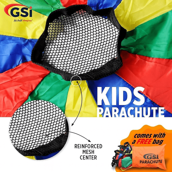 GSI 20-Foot Multi-Color Activity Parachute – Durable Polyester Parachute with Reinforced Handles for Group Coordination, Fitness Drills & Outdoor Team Activities