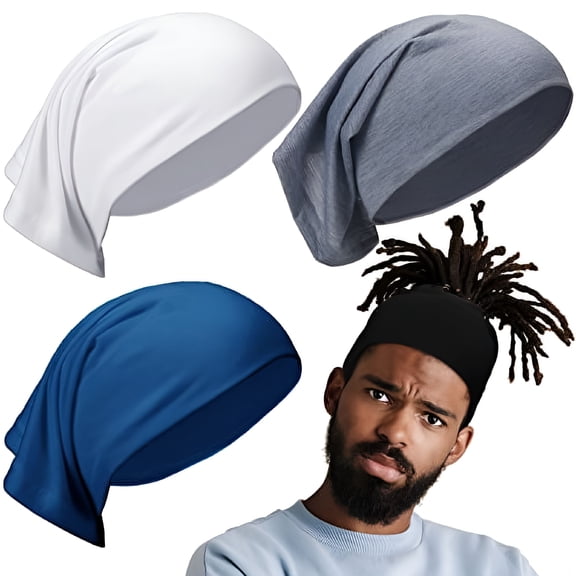 TELOLY 4 Packs Unisex Spandex Dreadlocks Tube Sock Wide Elastic Headband Loc Cap Long Hair Dreads Satin Head Wrap for Sleeping (Black, White, Grey and Blue, 12 x 9.8 Inches)