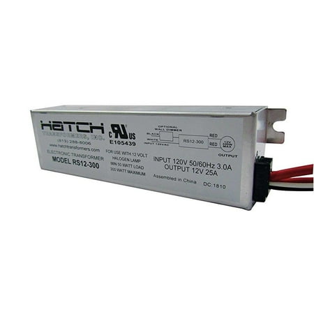 Lv Transformer - 12v electronic lv transformer - min/maxwage 50-300w inputvage 120v for use with halogen lamps - side leads - hatch rs12-300