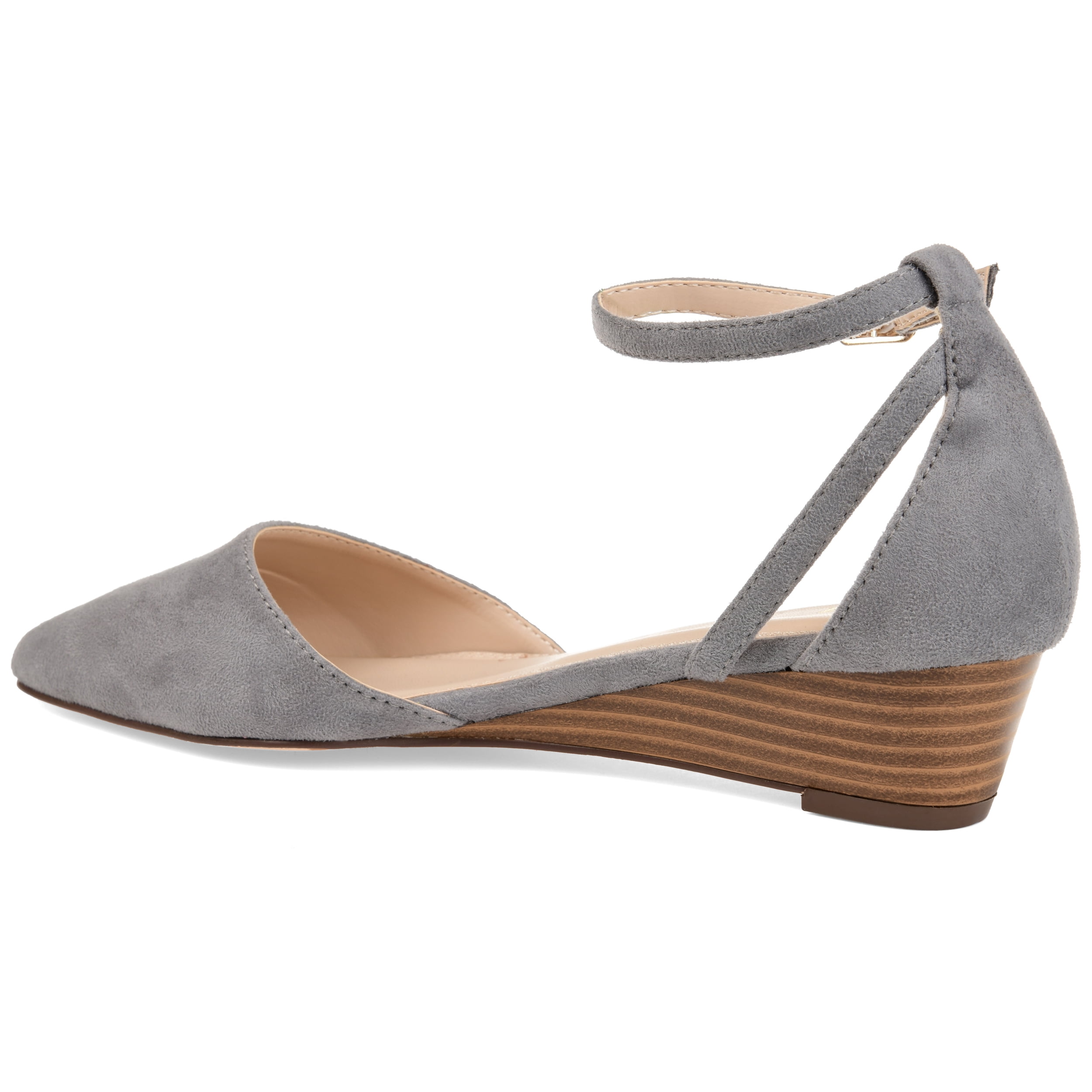Journee Womens Arkie Buckle Pointed Toe Sliver Wedge