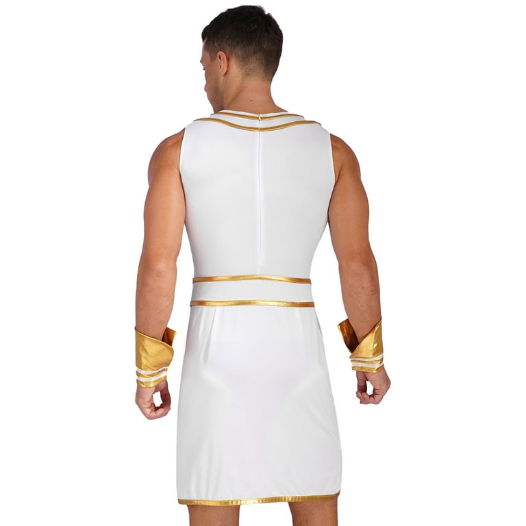 inhzoy Mens 3PCs Mens Ancient Egypt Greek Gladiator Warrior Cosplay Outfits  White XL
