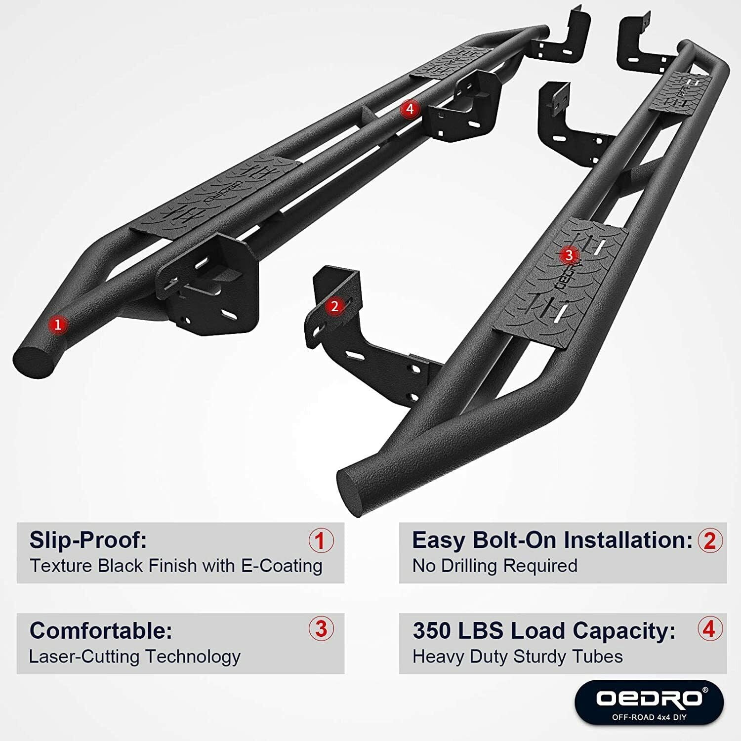 RVNI 6" Tri-Tube Armor Running Board Side Steps for 2009-2018 Dodge Ram 1500 Crew Cab 2010-2024 Ram 2500 3500