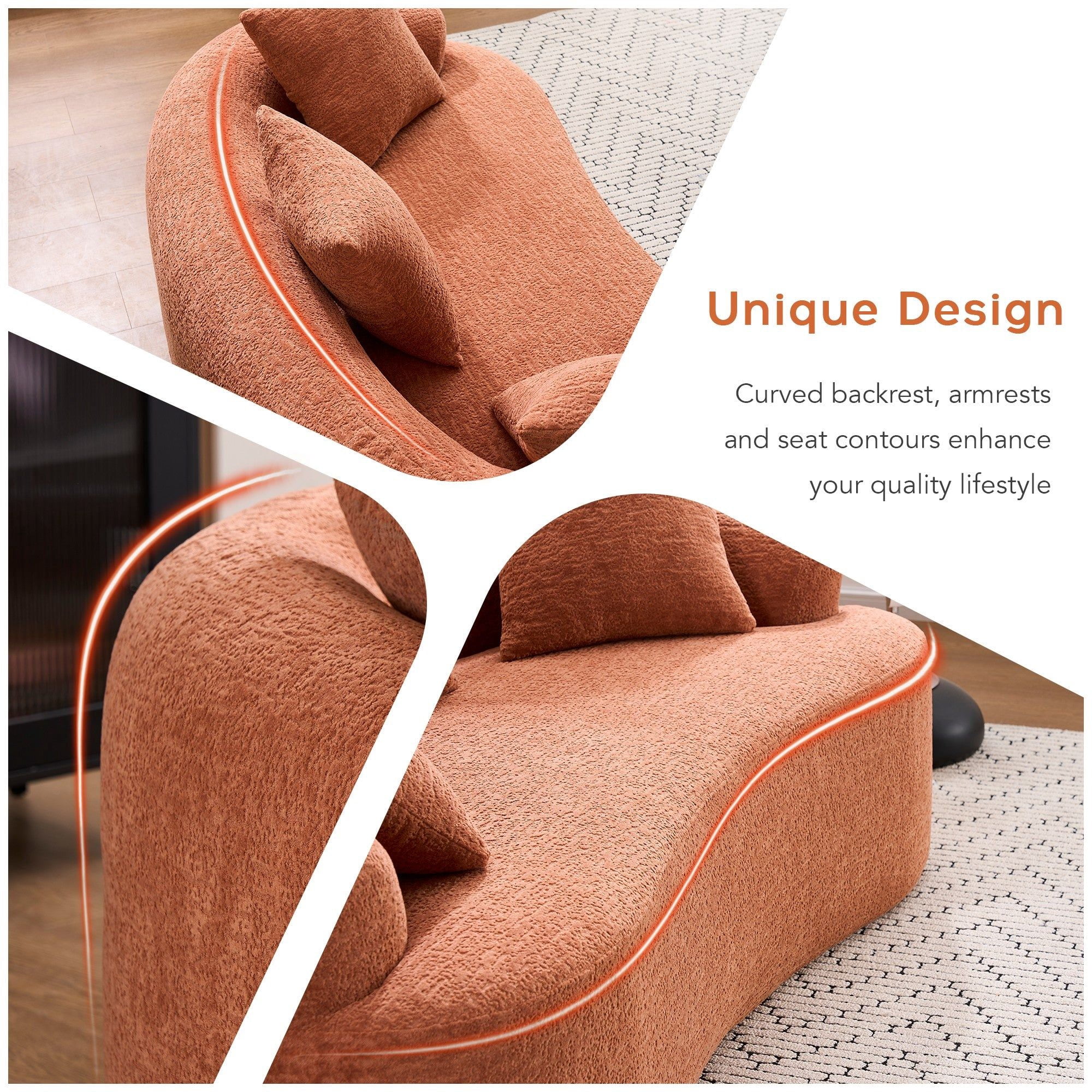 Sailvan Curved Loveseat No-Assembly Chenille Sofa for Small Spaces