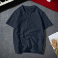 thumbnail image 5 of Mens T Shirts Casual Henley Shirt Solid Color Short Sleeve Button Summer Casual Loose T-Shirts, 5 of 6