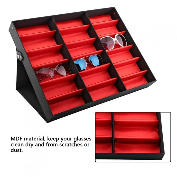 LAFGUR Glasses Storage Case, 18 Slot Sunglass Display Box, Eyeglasses Eyewears Display Case, Sunglass Glasses Storage Holder Box Jewelry Organizer