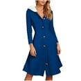 thumbnail image 2 of Women's Cardigan Dress Hooded Dress Longline Knit Fleece Trim Solid Color Casual Winter Dress for Loungewear Holiday,Blue,S, 2 of 7
