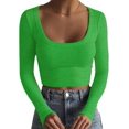 thumbnail image 1 of HSHDLDF Women's Square Neck Long Sleeve Ribbed Slim Fitted Casual Basic Crop Top, 1 of 6