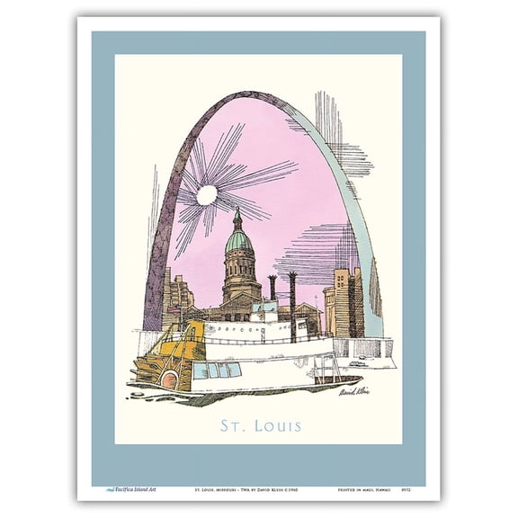 St. Louis Missouri - Gateway Arch - Vintage Airline Travel Poster by David Klein c.1960 - Master Art Print (Unframed) 9in x 12in