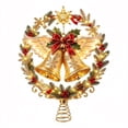 thumbnail image 2 of TTJ Lighted Christmas Tree Topper, 7.87 Inch Gold Double Bells with Angel Wings, Red Bow and Star, Warm LED Illuminated Wreath Design, Spring Base Holiday Tree Decoration(F), 2 of 6