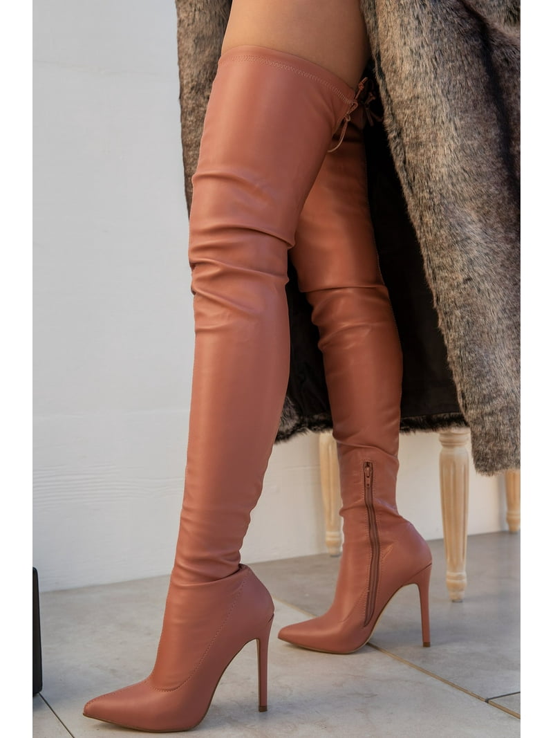 Ladies Boots Rose Thigh High Boots Liliana Rose Nude Pointy Thigh
