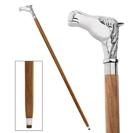 - Design Toscano Empress Collection: Playing the Ponies, Horse Chrome Solid Hardwood Walking Stick