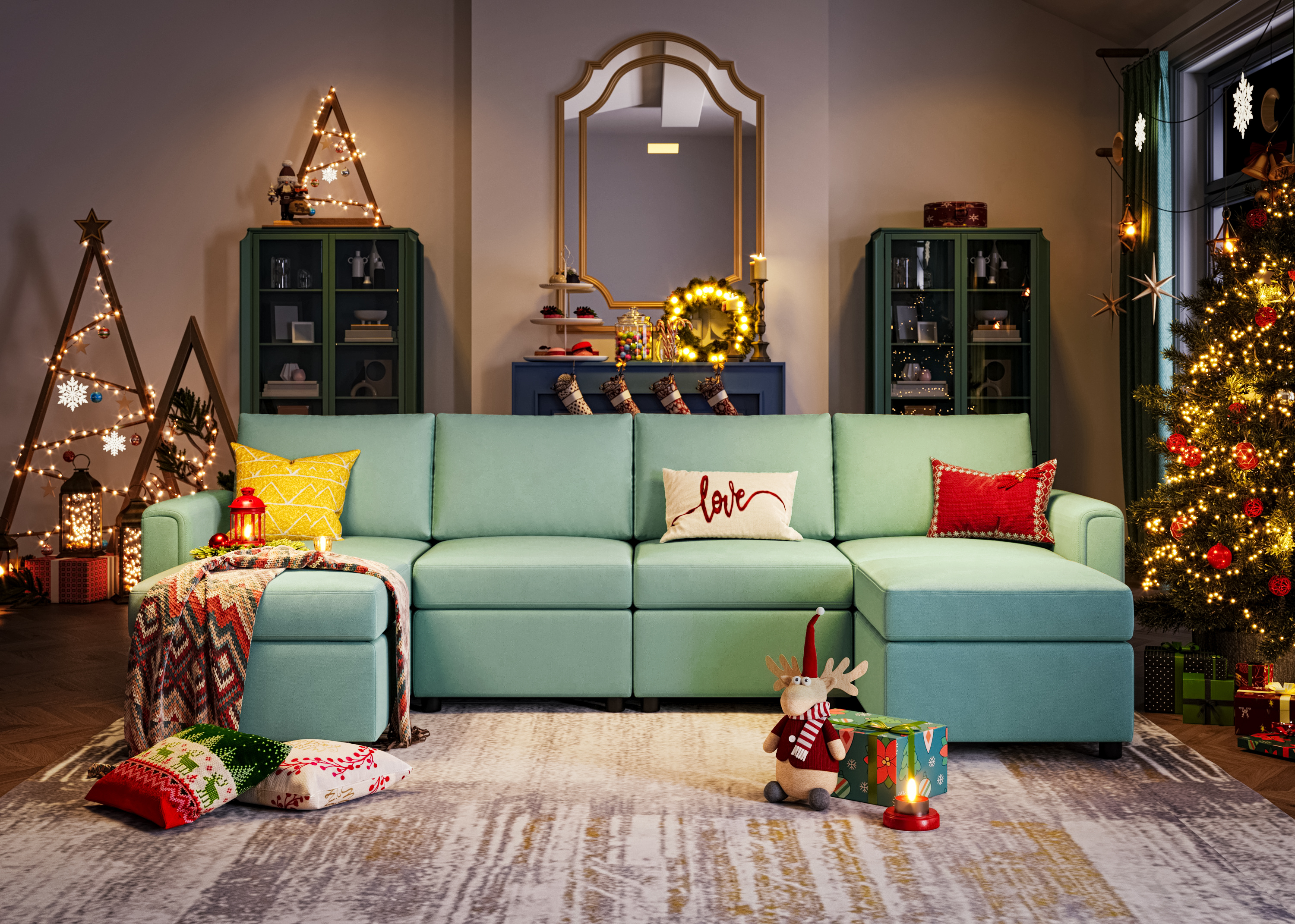 LINSY HOME Modular Couches and Sofas Sectional with Storage Sectional Sofa U Shaped Sectional Couch with Reversible Chaises, Teal - image 3 of 14