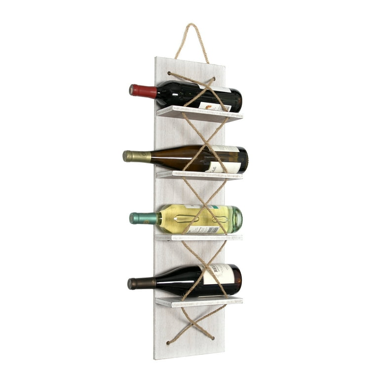 Elegant Designs 30 Positano Nautical Rope 4 Bottle Vertical Wall Mounted Wine Rack White Wash