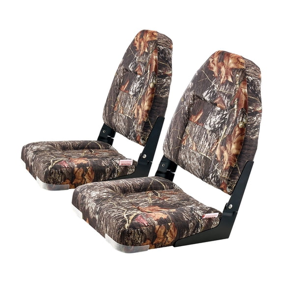 High Backrest Flip-Up Boat Seat with Camouflage Sponge Cushion, Durable PU Polyester, Foldable Fishing Boat Seat with 5.3"x5.3" Mounting Holes, Rust-Proof Aluminum Hinges, for Long Hours on Water