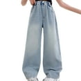 thumbnail image 2 of Kids Girls Personality Fashion Pants Denim Elastic Wasit Wide Leg Baggy Pants Cute Clothes for Toddler Girls 5-6 Years, 2 of 8