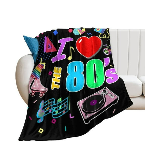 I Love The 80's Retro Heart Blanket Throw Blankets Warm Cozy Lightweight Couch Blanket Stuff Gifts for Women Mom Teens