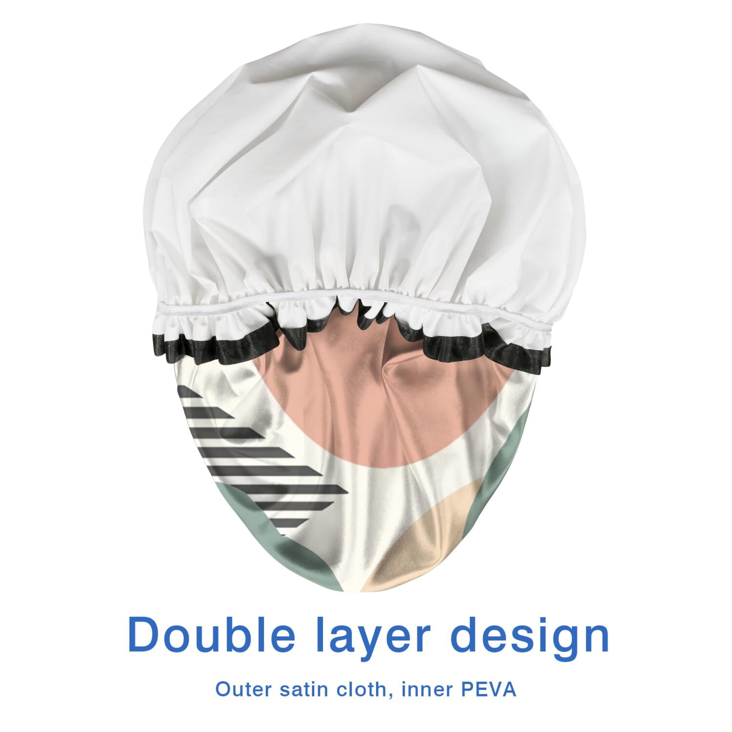 Shower Caps,Green Boho Geometric and Plant Pattern Waterproof Shower Cap for Women 4 Pieces,Double Reusable Hair Cover for Shower PEVA Elastic Stretch Hem