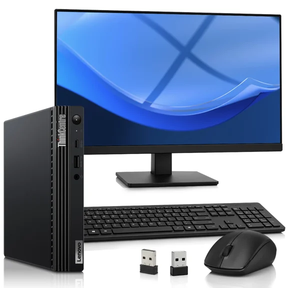 Restored Lenovo ThinkCentre M70q Tiny Desktop Computer PC — Intel Core i3-10100 10th Gen — 16GB DDR4 RAM —512GB SSD — New 24" Monitor — Wireless Keyboard & Mouse — Built-in WiFi — Windows 11 Pro