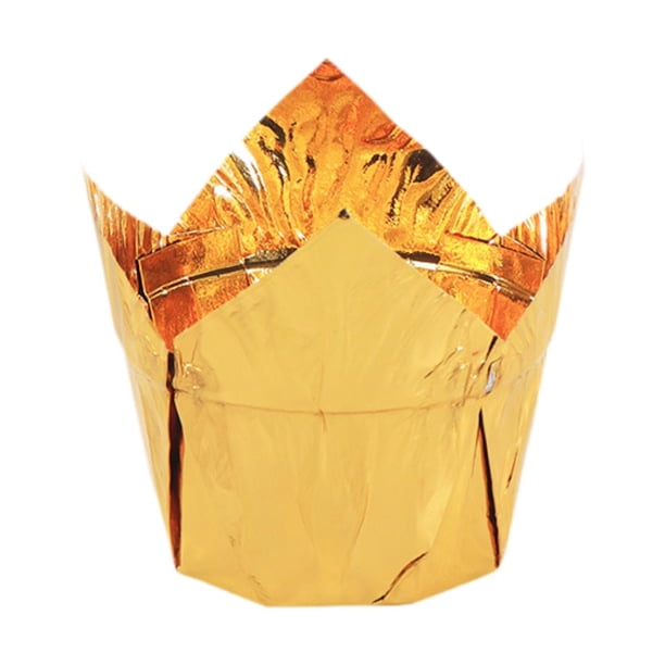 50 piezas de moldes para pasteles de tulipán Macarena dorado 5,3 cm x 7,3 cm x 8 cm