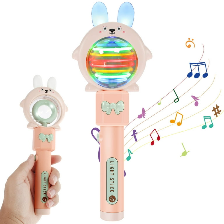 Multi Color Spinning Wand Rotating LED Toy Wand with Music Magic Princess Sensory Toys for Autistic Children Reusable Light Up Wand for Kids rabbit