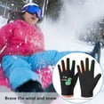 thumbnail image 3 of 1 Pair Kids Cycling Gloves Water-Resistant Cartoon Print Outdoor Thermal Mittens Fleece Lining Winter Warm Gloves-Black,L, 3 of 8