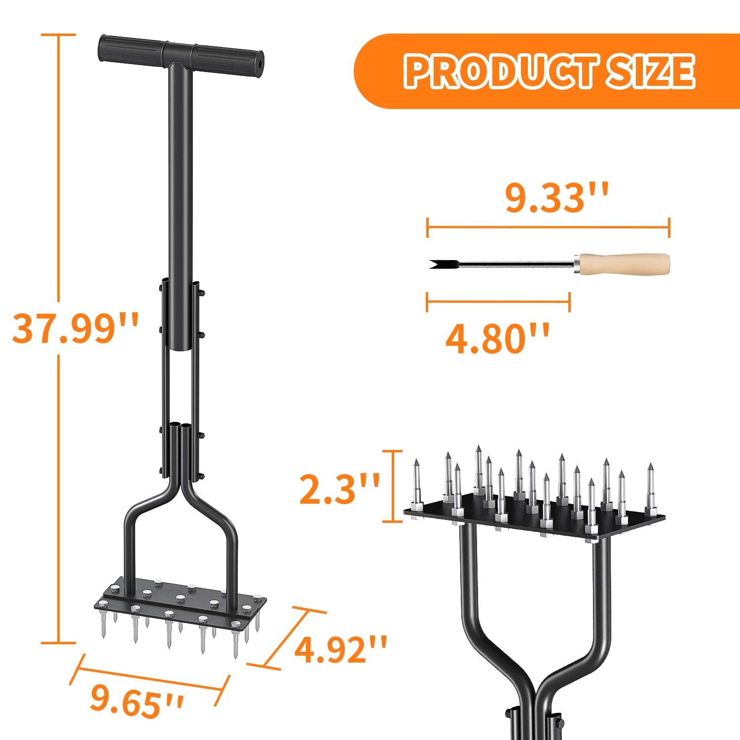 Yoneston Lawn Aerator Spike Aerator Manual Tool with 15 Pieces Solid Steel Spikes, Garden Grass Aeration, Soil Aerating Tool with Clean Tool for Aerating Lawns and Yard Care