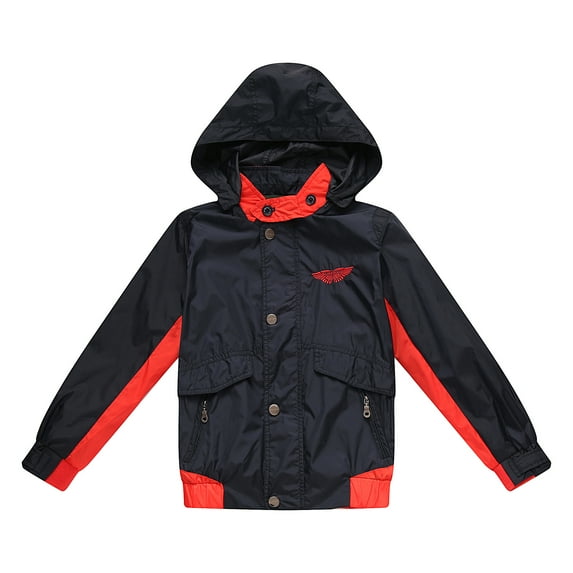 Richie House Little Boys Navy Contrasting Hooded Jacket 4/5