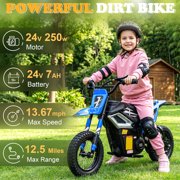 UBesGoo Electric Dirt Bike, 24V 250W Ride on Toys for Big Kids with Music & Bluetooth, 14 mph Twist-Grip Throttle & Hand-Operated Rear Brake, Blue
