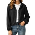 thumbnail image 2 of Zivyakyro Light Weight Jackets for Women Cotton Linen Fall Button down Womens Hoodie Cropped Long Sleeve Loose Casual Outerwear Black L, 2 of 9