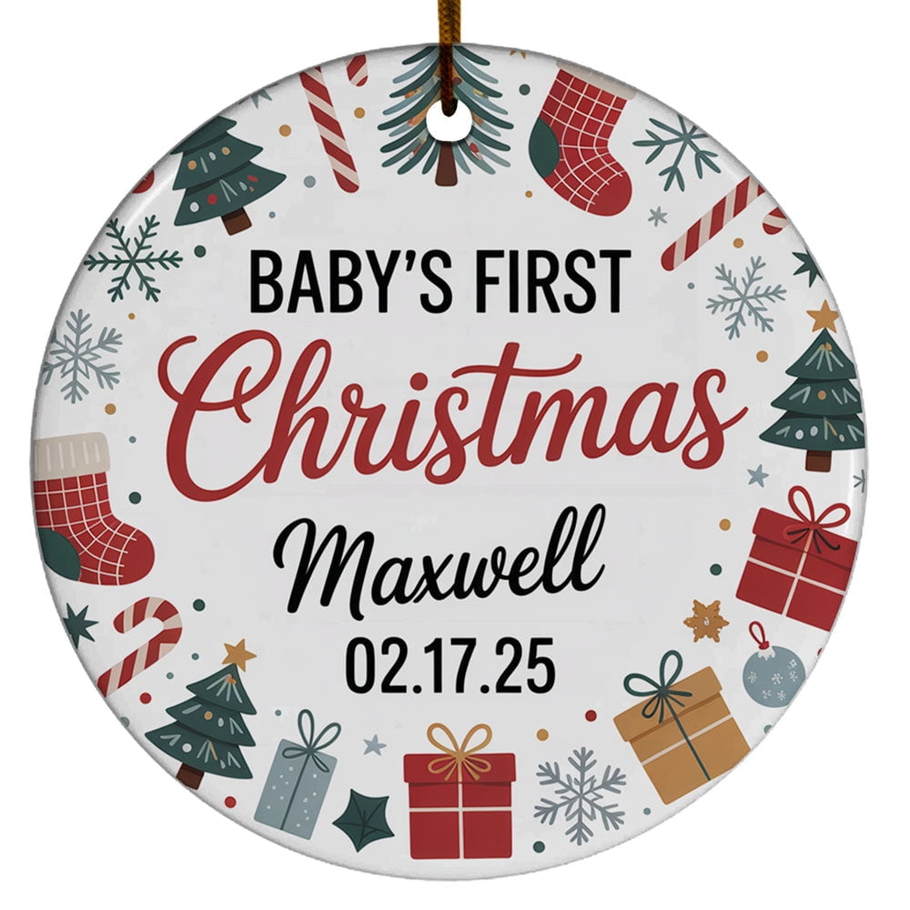 Baby's First Christmas Ornament Gift for New Dad Mom Newborn, Ornament Baby 2025, 1st Christmas Gift, Custom Name Text Choose & Birthday Baby's First Christmas Ornament1