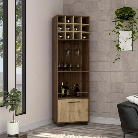 TUHOME Marsella Corner Bar Cabinet, Home Bar Furniture with Eight Built-In Wine Rack