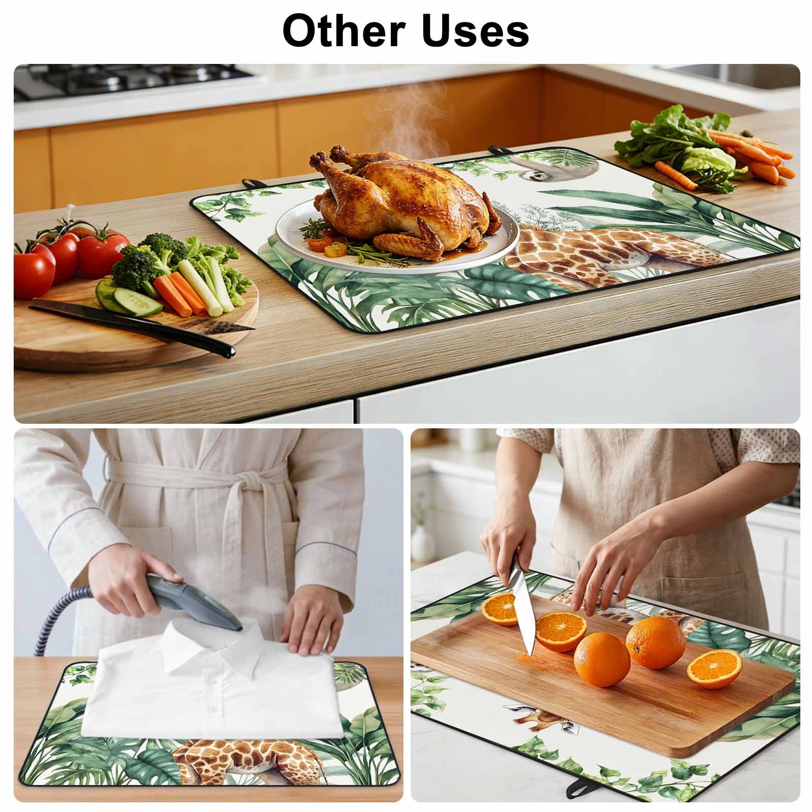 Tropical Giraffe Sloth Stove Top Cover for Electric Stove, Heat-proof & Non Slip Glass Top Stove Cover Protector, Watercolor Summer Palm Leaf Kitchen Flat Cooktop Rubber Mat 24x21 Inches