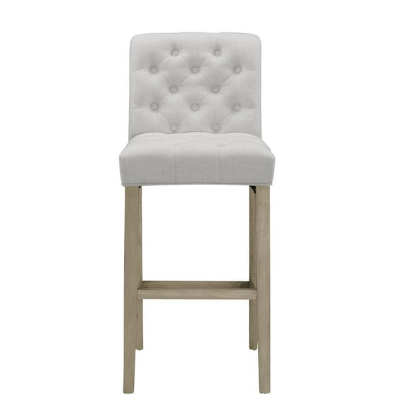Set of 2 Aleen Beige Fabric Bar Stool with Roll Back Design and Tufted Buttons