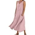 thumbnail image 2 of Jinhomg Plus Size Tank Dress for Women Casual Loose Cotton Linen Maxi Dresses Lightweight Comfy Sleeveless Crew Neck Vacation Sundresses with Pockets Spring Saving Pink L, 2 of 6