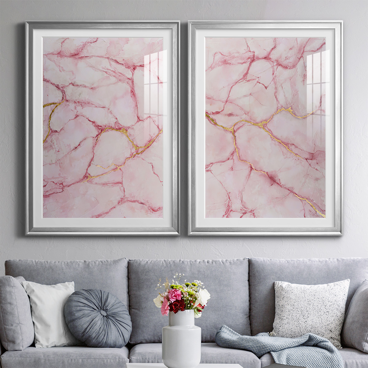 Wexford Home Rose Marble I Premium Framed Print, 26.5" x 36.5" - Ready to Hang, Silver (Set of 2)