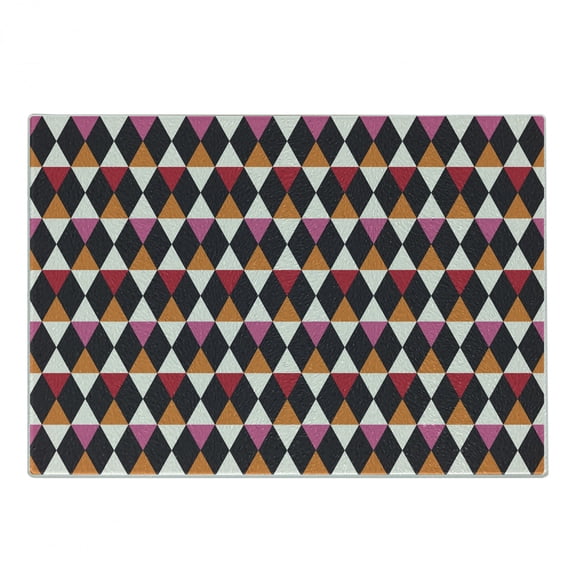 Geometric Cutting Board, Rhombus Shapes with Vintage Inspired Palette Ornamental and Geometric Elements, Decorative Tempered Glass Cutting and Serving Board, Small Size, Multicolor, by Ambesonne