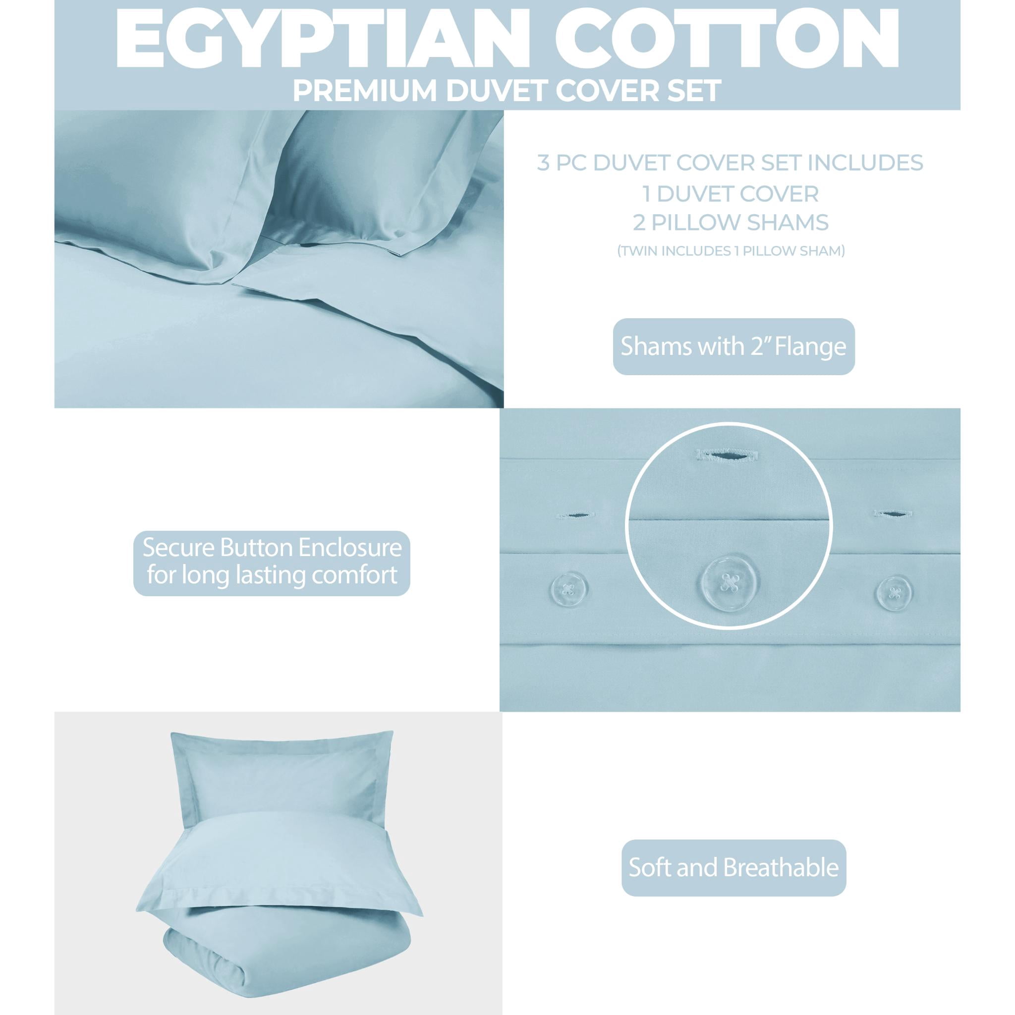 Superior Egyptian Cotton 300 Thread Count Duvet Cover Set, Twin, Light Blue
