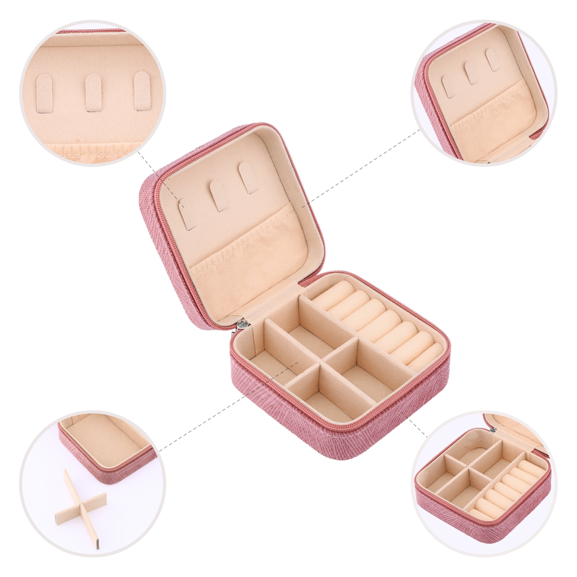 Unique Bargains Portable Velvet Jewelry Storage Box Dark Pink
