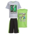 thumbnail image 1 of Conjunto para Niños Minecraft de 3 Piezas: Camiseta, Tank Top y Shorts Creepers, 1 of 8
