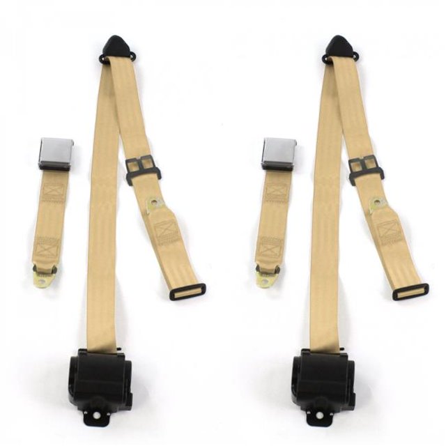Tan Retractable Bucket Seat Belt Kit for 1968-1983 VW Type 1 Airplane 3 Point - 2 Belts