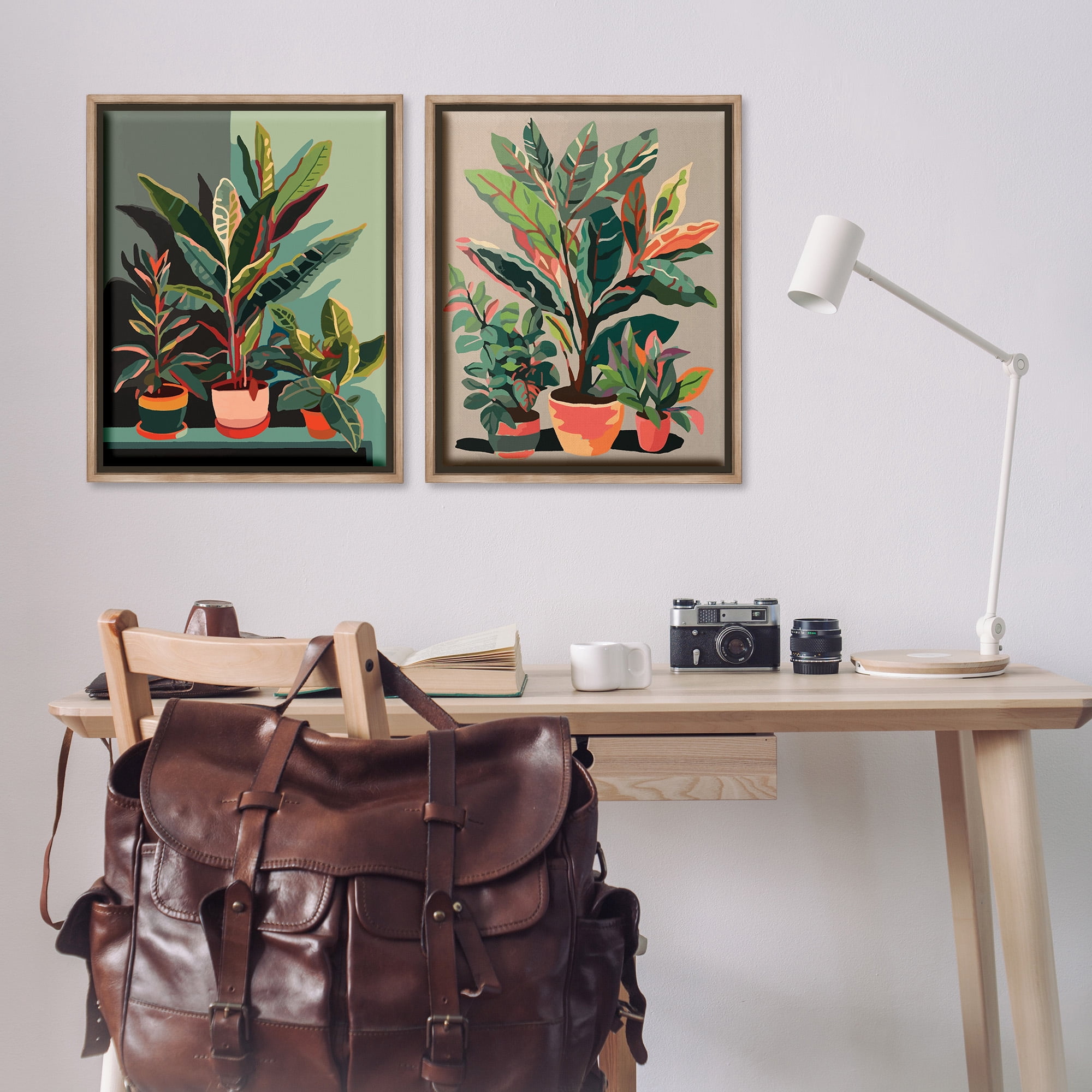 Stupell Industries Various House Plants Botanical & Floral Painting Brown Floater Framed Canvas Art Print Wall Art, 25 x 31, Set of 2