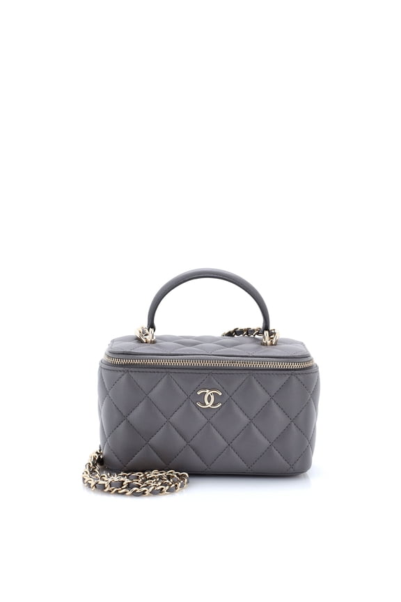 Pre-Owned Classic Top Handle Vanity Case with Chain Quilted Lambskin Small By Rebag
